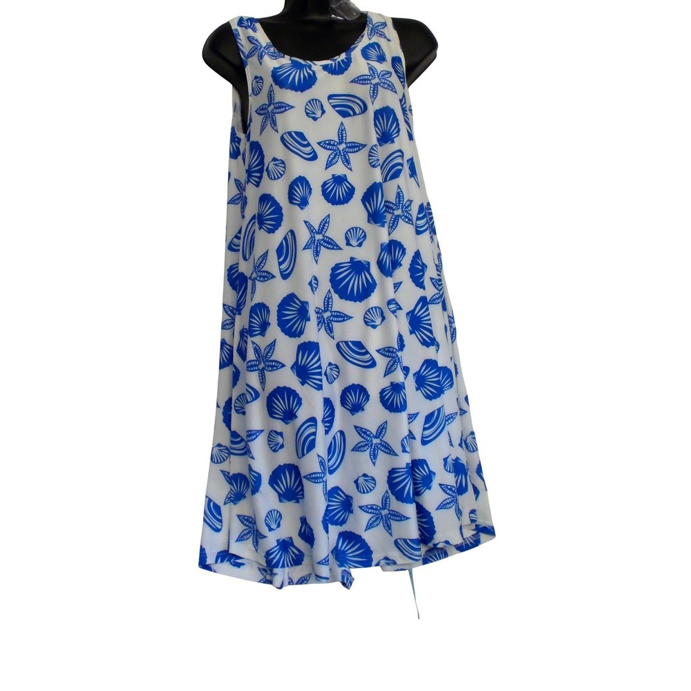 India Boutique BlueWhite Seashell StarfishPrint Sleeveless MidiDress NEW onesize